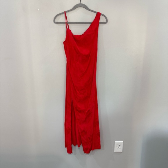 For Love And Lemons Dress Ilana Midi Asymmetric Slip in Jacquard Red - Picture 7 of 13